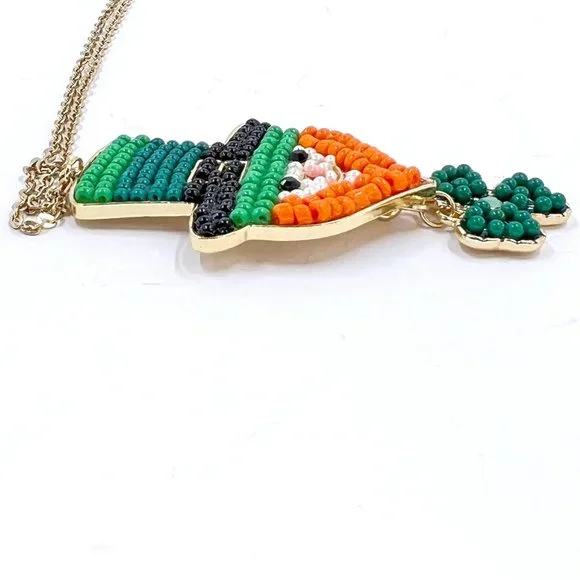NWOT - Belk - Seed Bead Encrusted Leprechaun & Shamrock Gold Tone Necklace - Picture 8 of 8